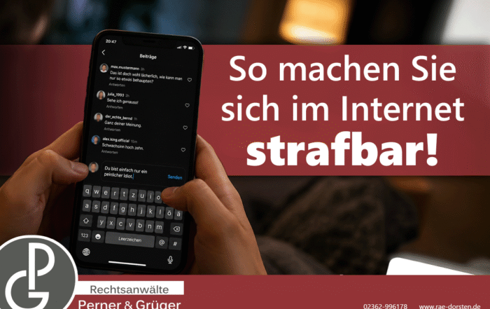 Grafik zum Thema Beleidigung im Internet mit Smartphone und Social-Media-Kommentaren.